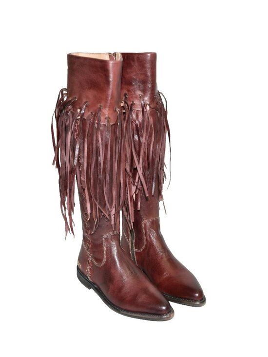 Bed Stu Shoes - New Bed Stu Hoplia Fringe Trim Riding Boot Scarlett Red Leather Size 8.5 DD18